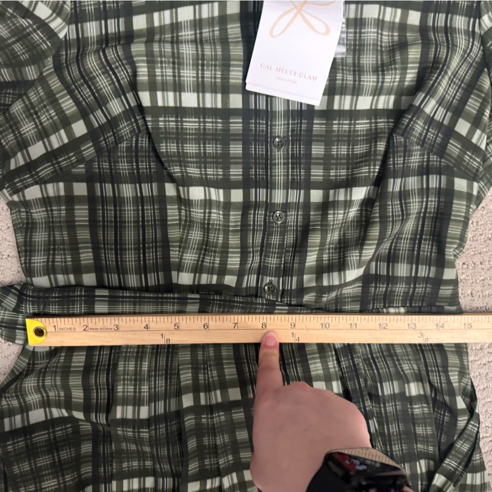 Gal Meets Glam Green Plaid Long Sleeve Shirt Dress Size 6 NWT Blogger Favorite - Picture 12 of 16